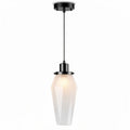 Hanglamp van wit glas met geometrisch ontwerp en zwart metalen bevestiging 15 x 15 x 30cm