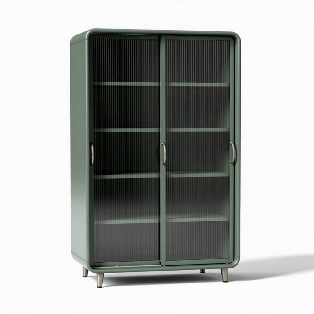 metaal kabinet met glazen deuren 80 x 40 x 160 cm groen