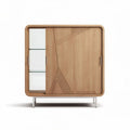 Houten kast met glazen planken en moderne schuifdeur 80 x 40 x 90cm