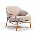 Lichtgrijze fauteuil met houten armleuning en metalen frame 80 x 75 x 85cm