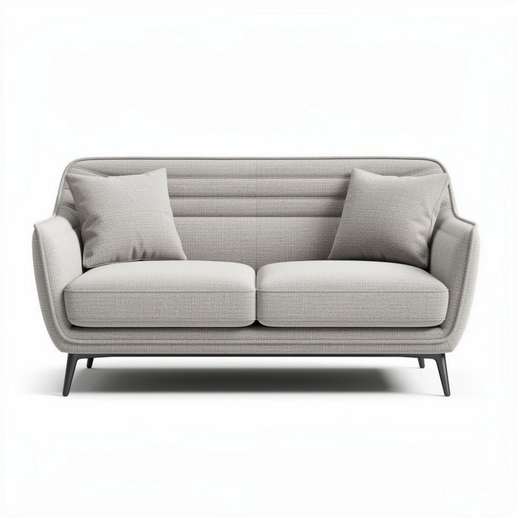 Tweepersoonsbank van stof in lichtgrijs met kussens 150 x 80 x 75cm