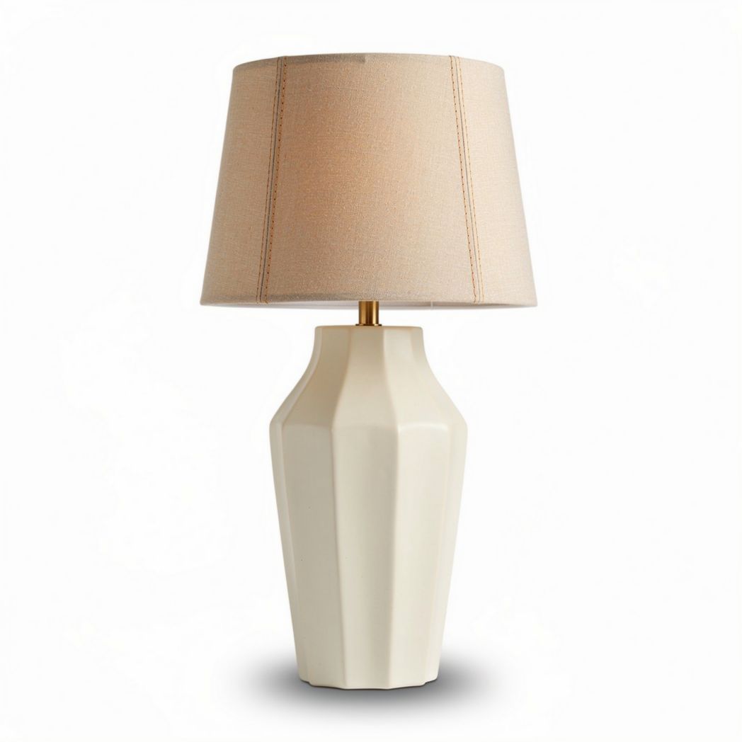 Tafellamp van keramiek met stoffen lampenkap in beige 35 x 25 x 60cm