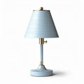Blauwe tafellamp van metaal met gouden details en een hoogte van 45 cm
