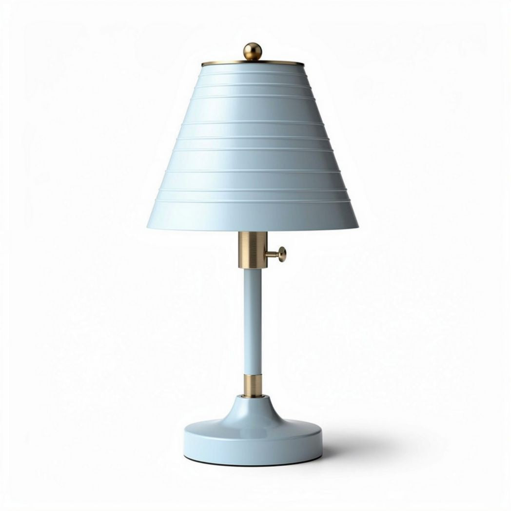 Blauwe tafellamp van metaal met gouden details en een hoogte van 45 cm