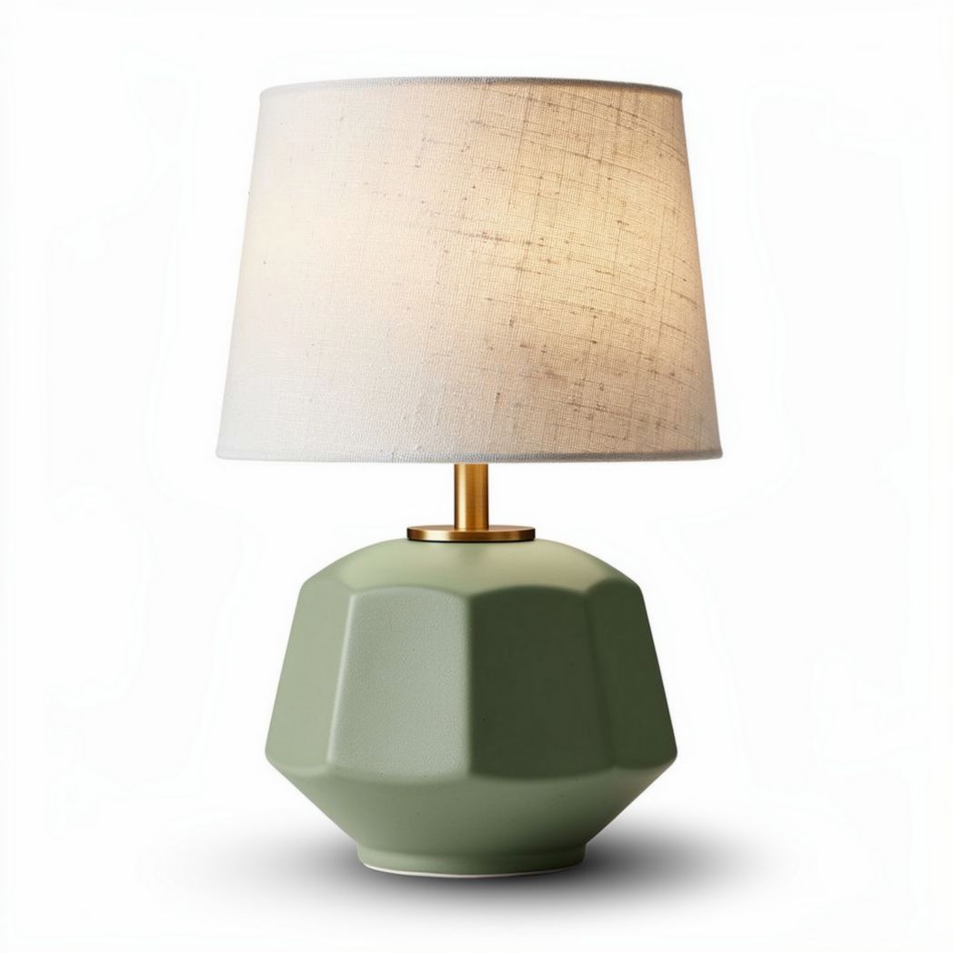 Tafellamp met groene keramische basis en stoffen lampenkap 20 x 20 x 35cm