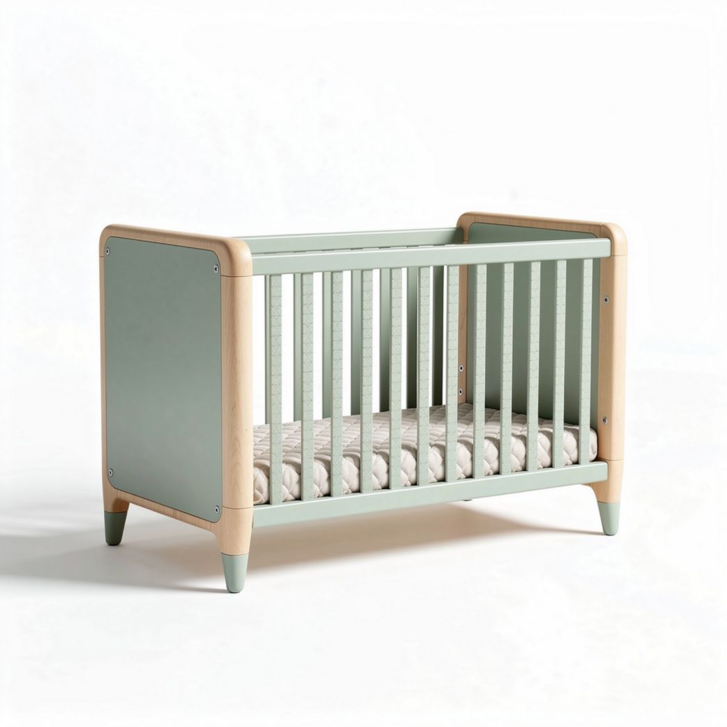 bedje voor baby's van hout in groen met matras 120 x 60 x 90cm