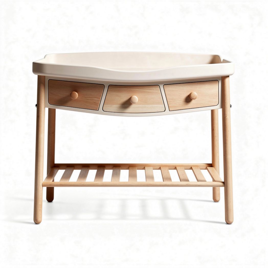 Wieg box met 3 lades en open onderstel van hout 90 x 60 x 80cm