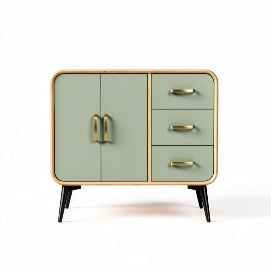 Dressoir van hout met groene deuren en zwarte poten 80 x 40 x 70 cm