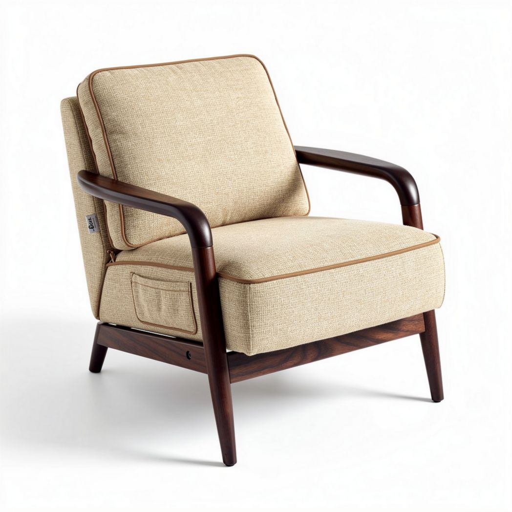 Lichtgewicht fauteuil met houten frame en stoffen bekleding in beige 80 x 70 x 80cm